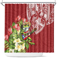 Puerto Rico Coqui Frog Shower Curtain Tropical Flowers Polynesian Style - Polynesian Pride