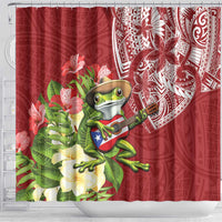 Puerto Rico Coqui Frog Shower Curtain Tropical Flowers Polynesian Style - Polynesian Pride