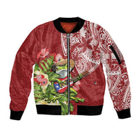 Puerto Rico Coqui Frog Sleeve Zip Bomber Jacket Tropical Flowers Polynesian Style - Polynesian Pride