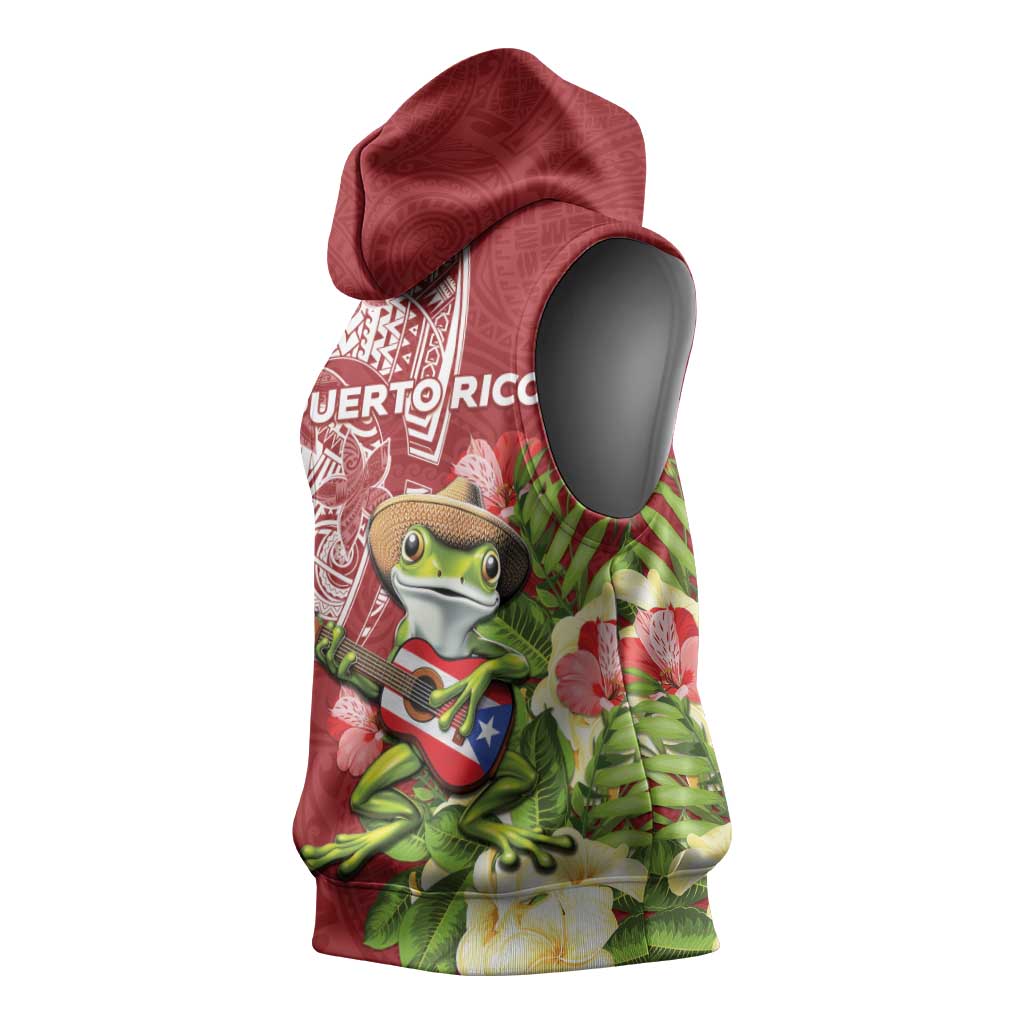 Puerto Rico Coqui Frog Sleeveless Hoodie Tropical Flowers Polynesian Style LT05 - Polynesian Pride