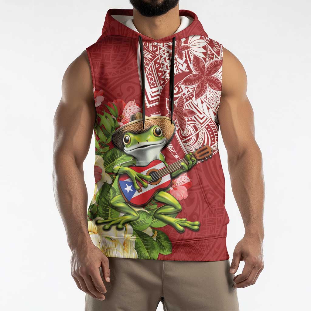 Puerto Rico Coqui Frog Sleeveless Hoodie Tropical Flowers Polynesian Style LT05 - Polynesian Pride