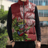 Puerto Rico Coqui Frog Sleeveless Puffer Jacket Tropical Flowers Polynesian Style LT05 - Polynesian Pride