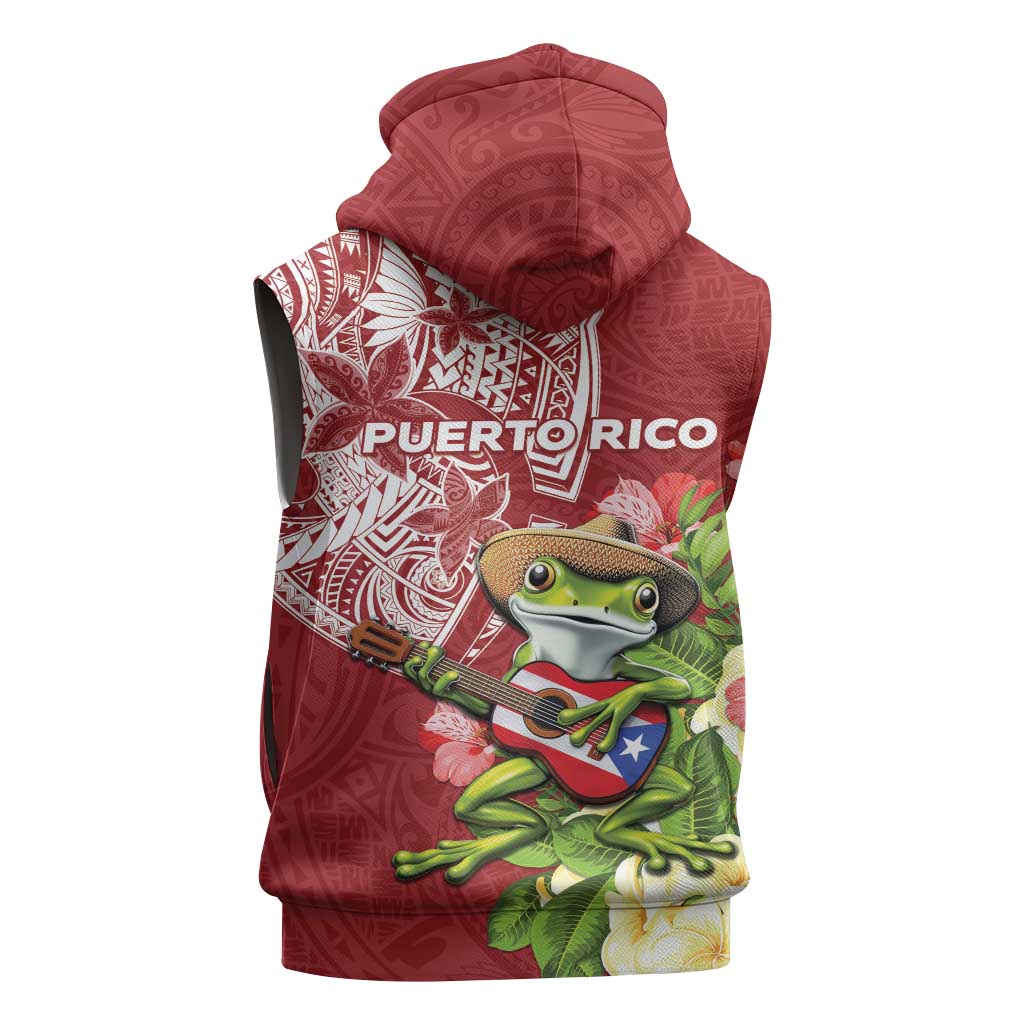 Puerto Rico Coqui Frog Sleeveless Zip Hoodie Tropical Flowers Polynesian Style LT05 - Polynesian Pride