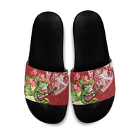 Puerto Rico Coqui Frog Slide Sandals Tropical Flowers Polynesian Style - Polynesian Pride