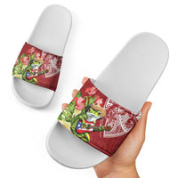 Puerto Rico Coqui Frog Slide Sandals Tropical Flowers Polynesian Style - Polynesian Pride
