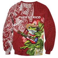 Puerto Rico Coqui Frog Sweatshirt Tropical Flowers Polynesian Style LT05 - Polynesian Pride