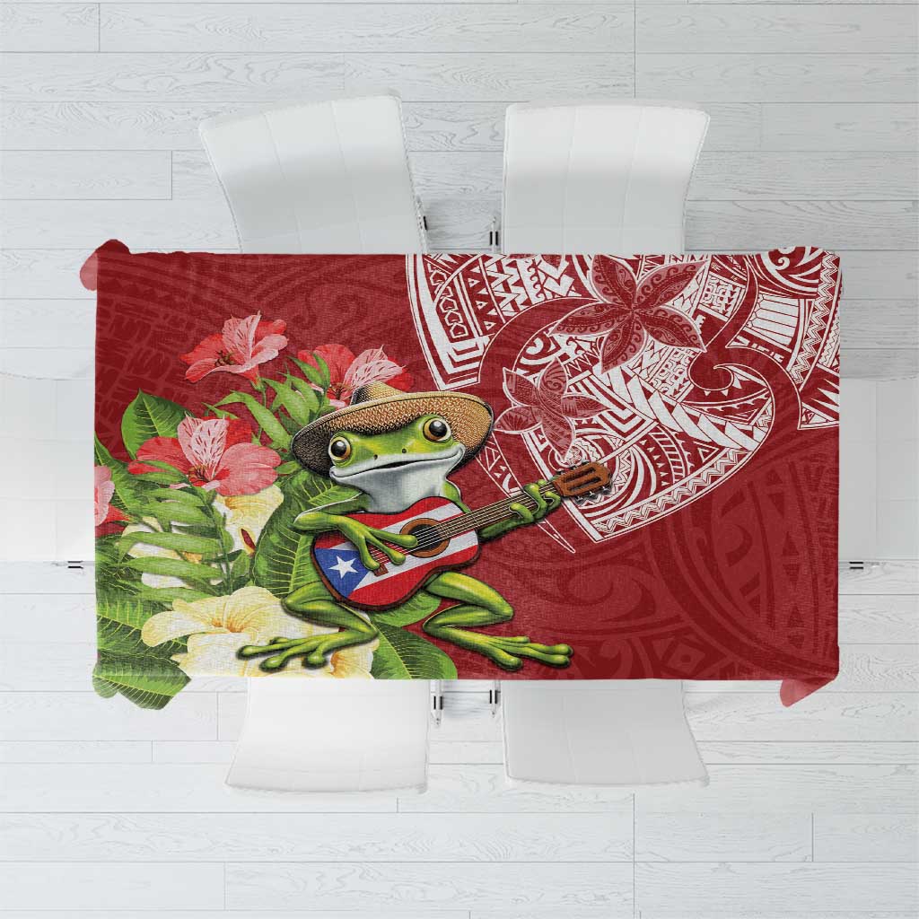 Puerto Rico Coqui Frog Tablecloth Tropical Flowers Polynesian Style LT05 Red - Polynesian Pride