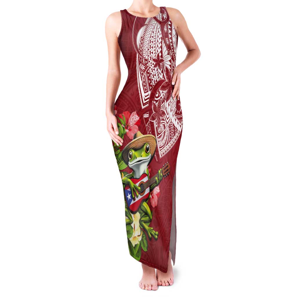 Puerto Rico Coqui Frog Tank Maxi Dress Tropical Flowers Polynesian Style LT05 Women Red - Polynesian Pride