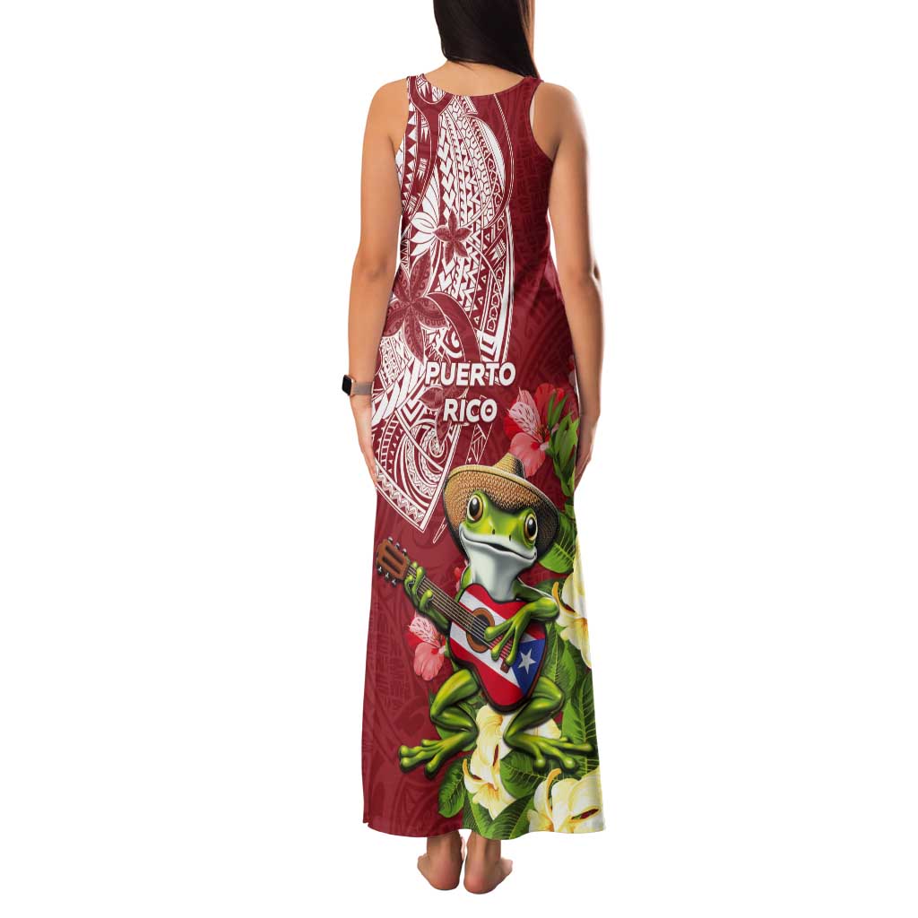 Puerto Rico Coqui Frog Tank Maxi Dress Tropical Flowers Polynesian Style LT05 - Polynesian Pride