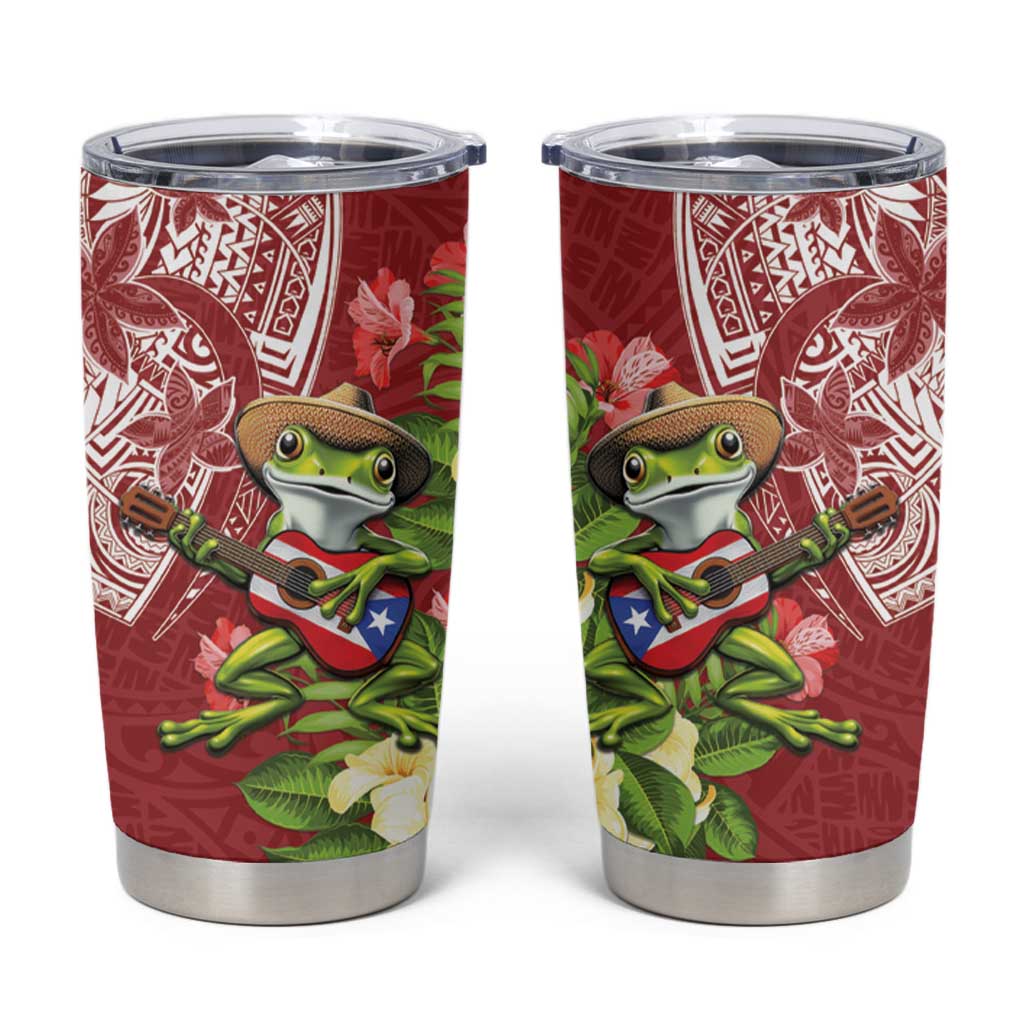 Puerto Rico Coqui Frog Tumbler Cup Tropical Flowers Polynesian Style LT05 Red - Polynesian Pride
