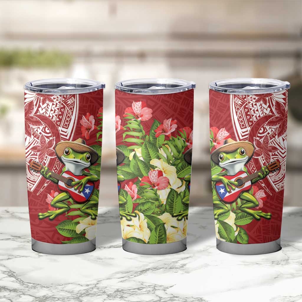 Puerto Rico Coqui Frog Tumbler Cup Tropical Flowers Polynesian Style LT05 - Polynesian Pride