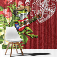 Puerto Rico Coqui Frog Window Curtain Tropical Flowers Polynesian Style - Polynesian Pride
