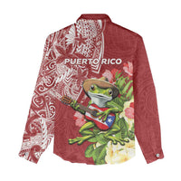 Puerto Rico Coqui Frog Women Casual Shirt Tropical Flowers Polynesian Style - Polynesian Pride