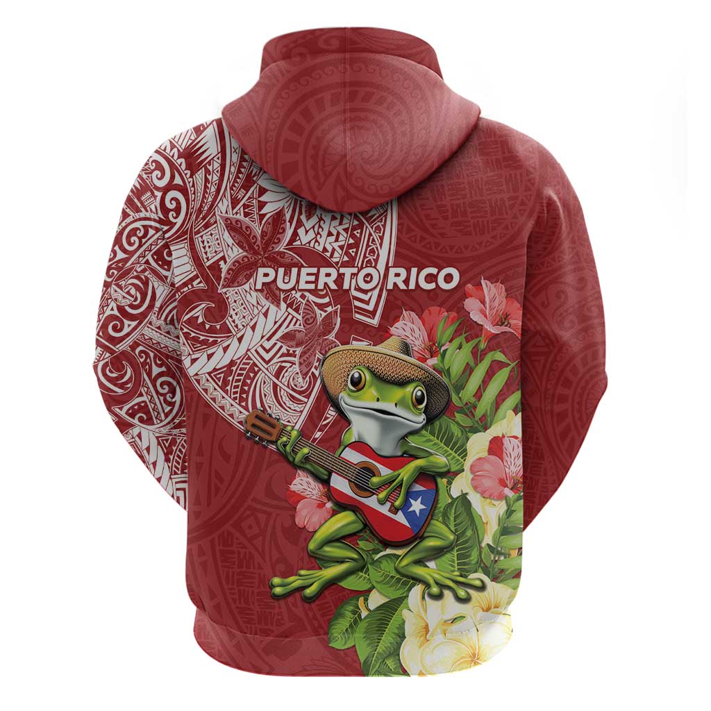 Puerto Rico Coqui Frog Zip Hoodie Tropical Flowers Polynesian Style LT05 - Polynesian Pride