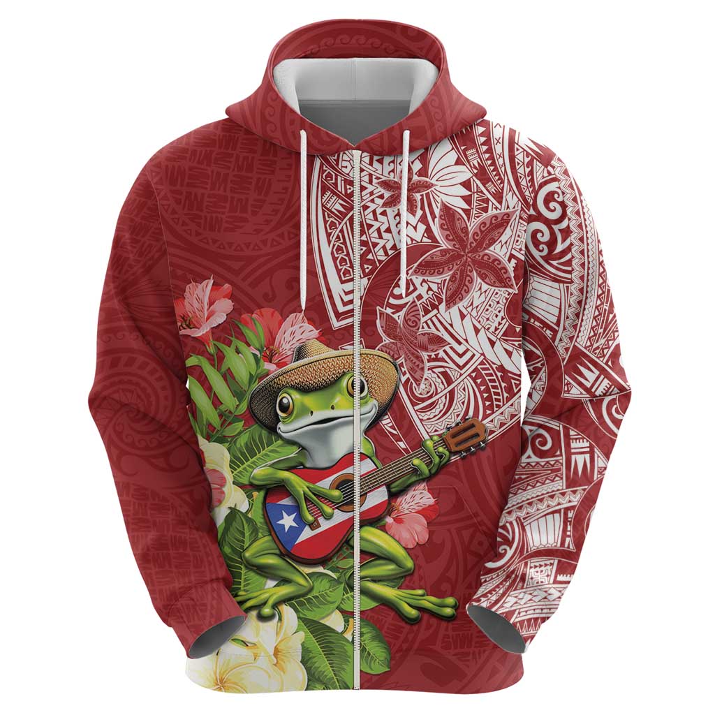 Puerto Rico Coqui Frog Zip Hoodie Tropical Flowers Polynesian Style LT05 - Polynesian Pride