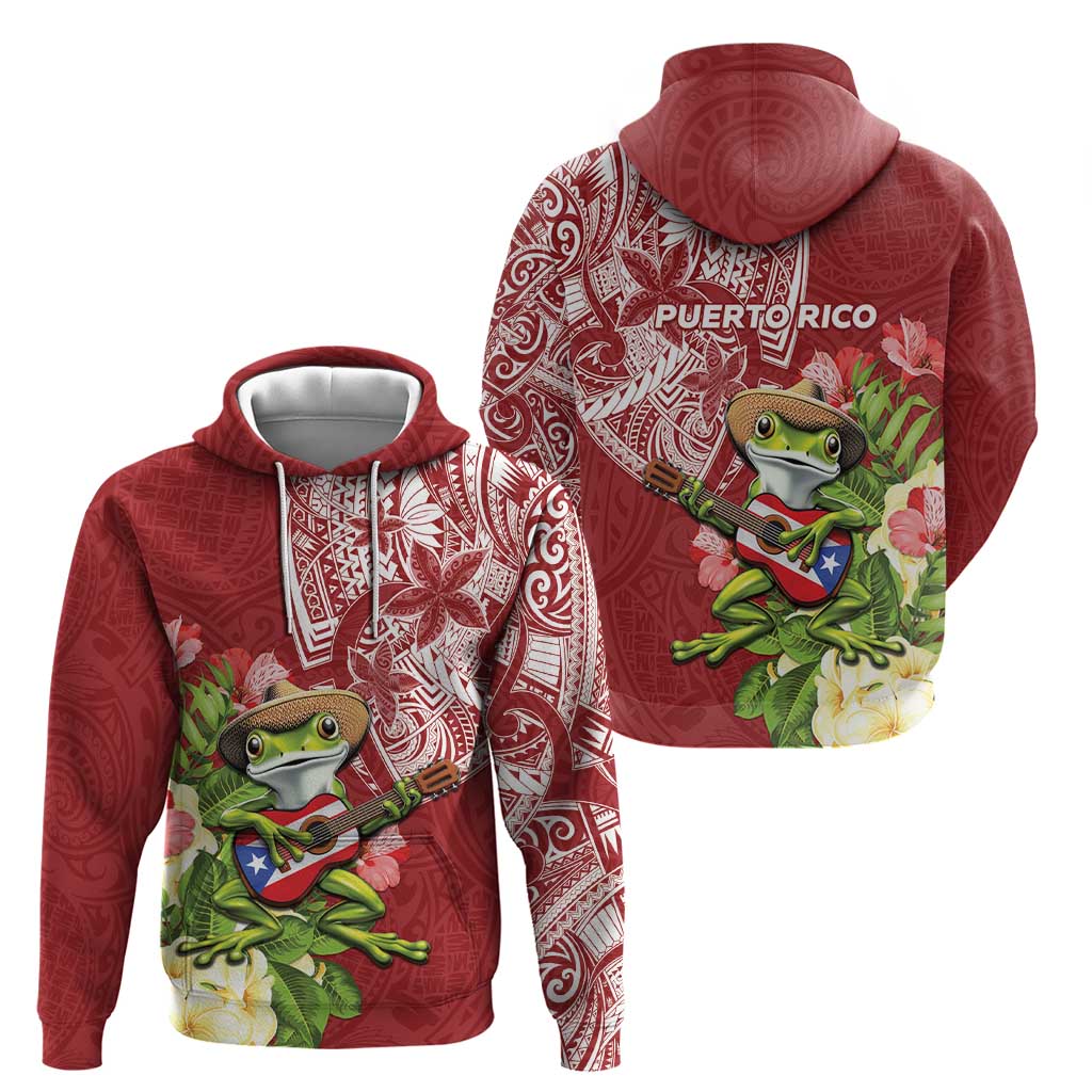 Puerto Rico Coqui Frog Zip Hoodie Tropical Flowers Polynesian Style LT05 - Polynesian Pride
