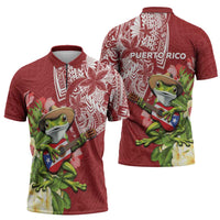 Puerto Rico Coqui Frog Zipper Polo Shirt Tropical Flowers Polynesian Style LT05 - Polynesian Pride