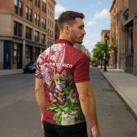 Puerto Rico Coqui Frog Zipper Polo Shirt Tropical Flowers Polynesian Style LT05 - Polynesian Pride