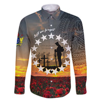Cook Islands ANZAC Day Family Matching Mermaid Dress and Hawaiian Shirt Lest We Forget LT05 Dad's Shirt - Long Sleeve Grey - Polynesian Pride