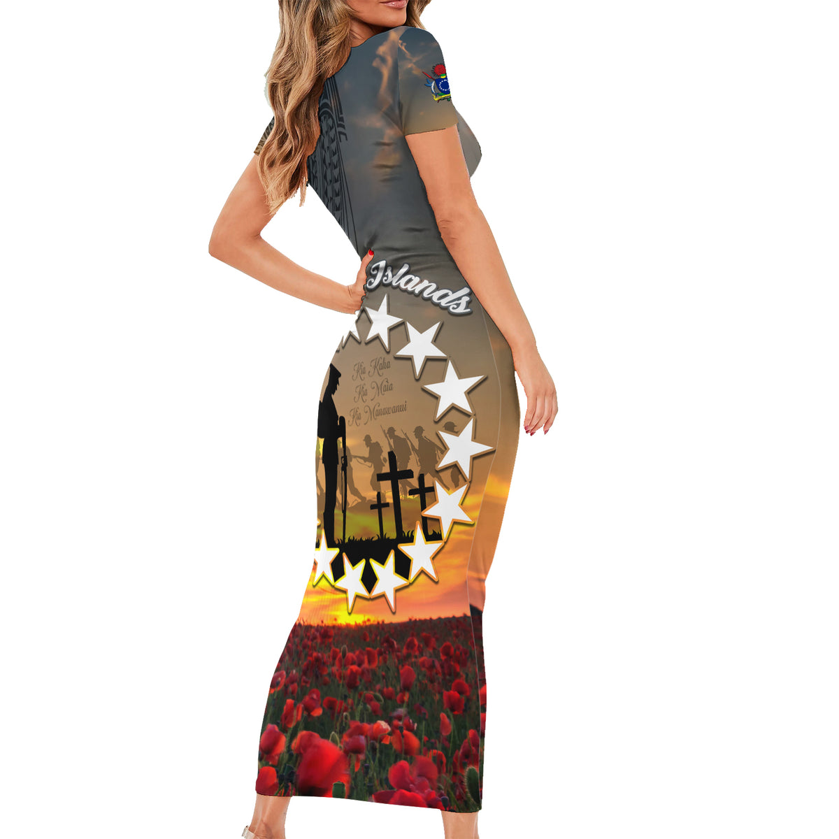 Cook Islands ANZAC Day Short Sleeve Bodycon Dress Lest We Forget LT05 - Polynesian Pride