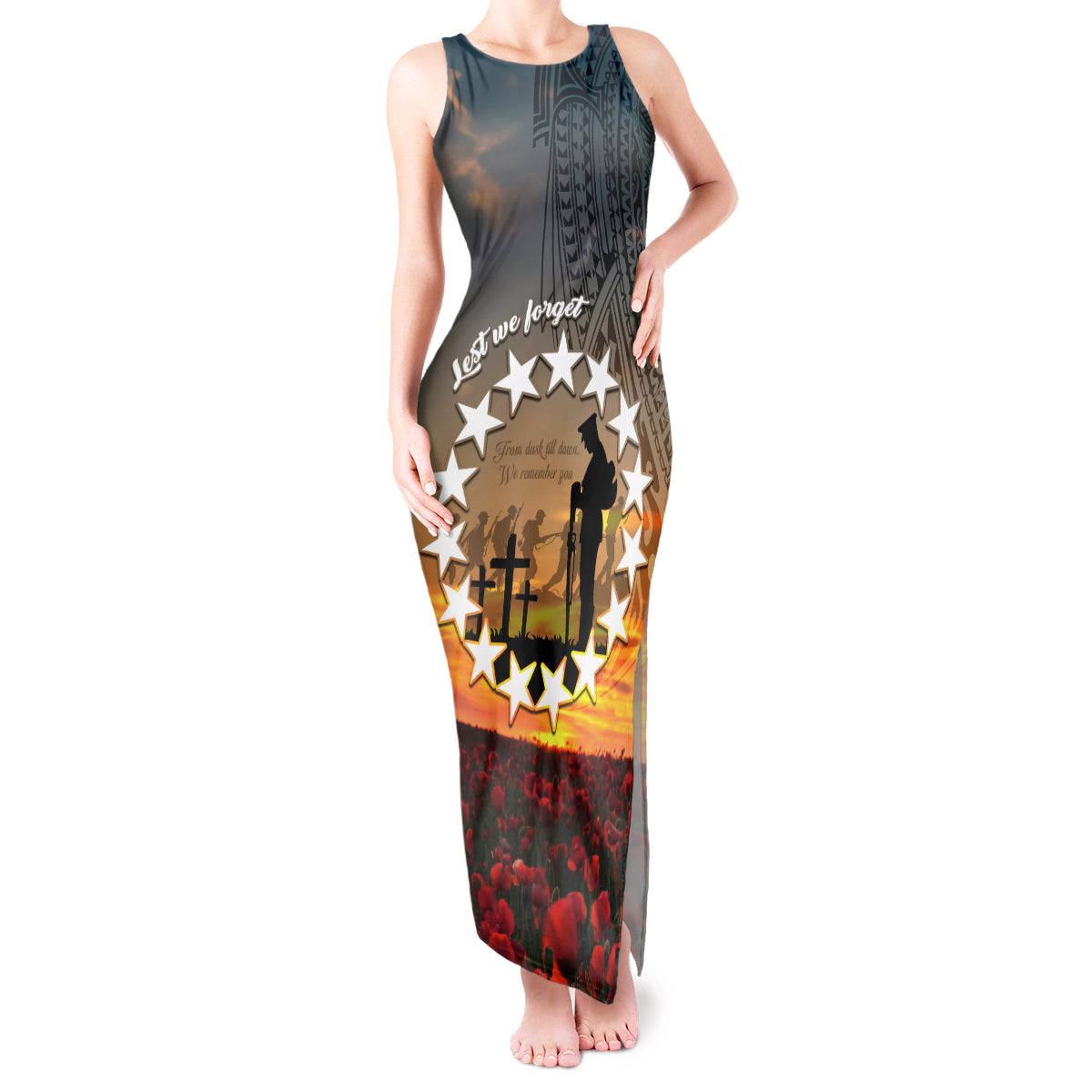 Cook Islands ANZAC Day Tank Maxi Dress Lest We Forget LT05 Women Grey - Polynesian Pride