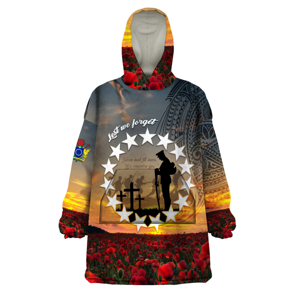 Cook Islands ANZAC Day Wearable Blanket Hoodie Lest We Forget LT05 One Size Grey - Polynesian Pride