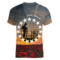 Cook Islands ANZAC Day Women V Neck T Shirt Lest We Forget LT05 - Polynesian Pride