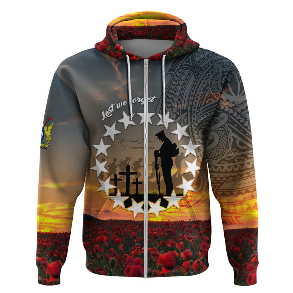 Cook Islands ANZAC Day Zip Hoodie Lest We Forget LT05 Zip Hoodie Grey - Polynesian Pride