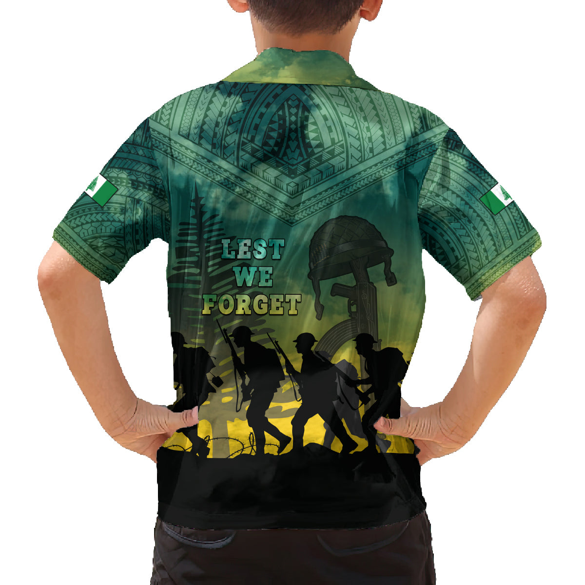 Norfolk Island ANZAC Day Family Matching Off Shoulder Long Sleeve Dress and Hawaiian Shirt Lest We Forget LT05 - Polynesian Pride