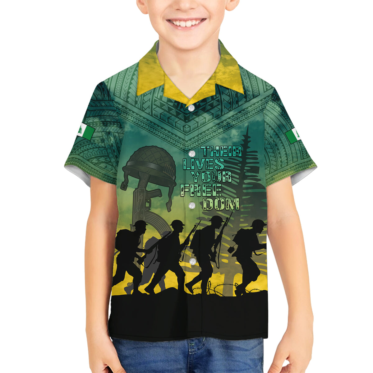 Norfolk Island ANZAC Day Family Matching Puletasi and Hawaiian Shirt Lest We Forget LT05 Son's Shirt Dark Cyan - Polynesian Pride