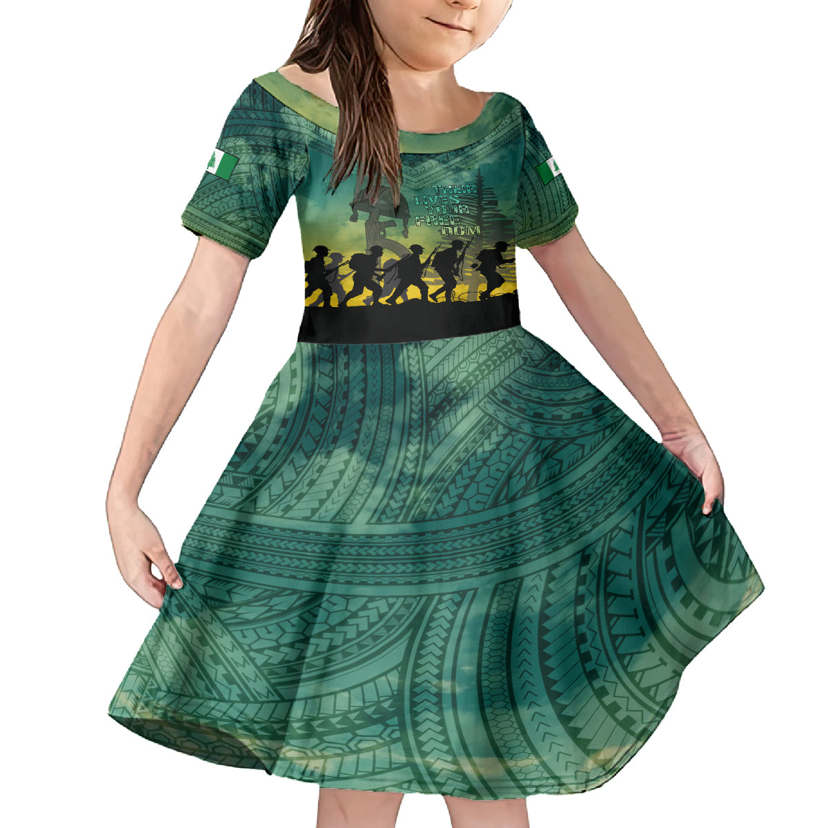 Norfolk Island ANZAC Day Kid Short Sleeve Dress Lest We Forget LT05 KID Dark Cyan - Polynesian Pride