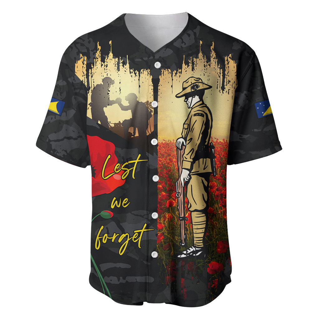 Tokelau ANZAC Day Baseball Jersey Lest We Forget LT05 Black - Polynesian Pride