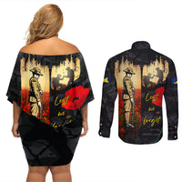 Tokelau ANZAC Day Couples Matching Off Shoulder Short Dress and Long Sleeve Button Shirt Lest We Forget LT05 - Polynesian Pride