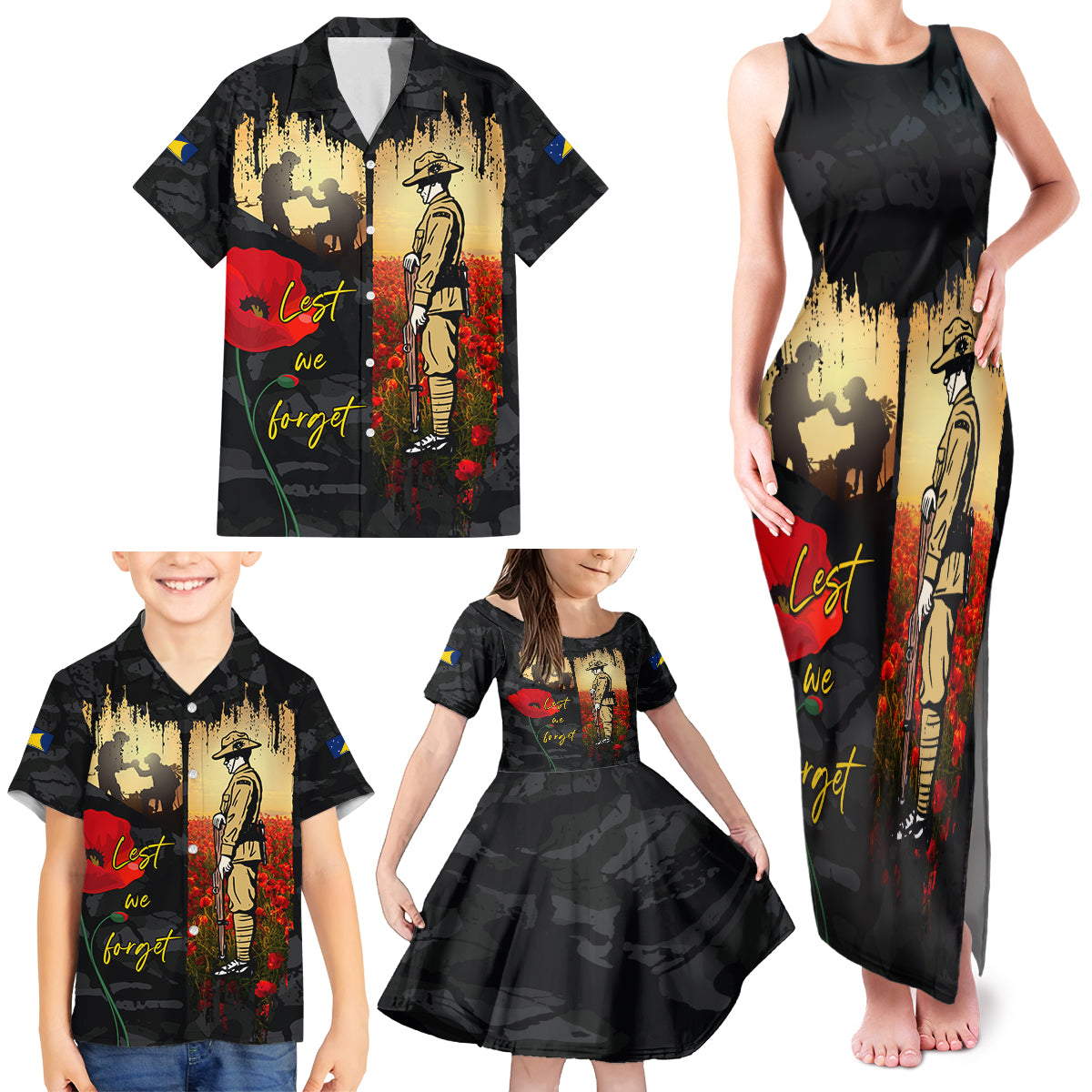 Tokelau ANZAC Day Family Matching Tank Maxi Dress and Hawaiian Shirt Lest We Forget LT05 - Polynesian Pride