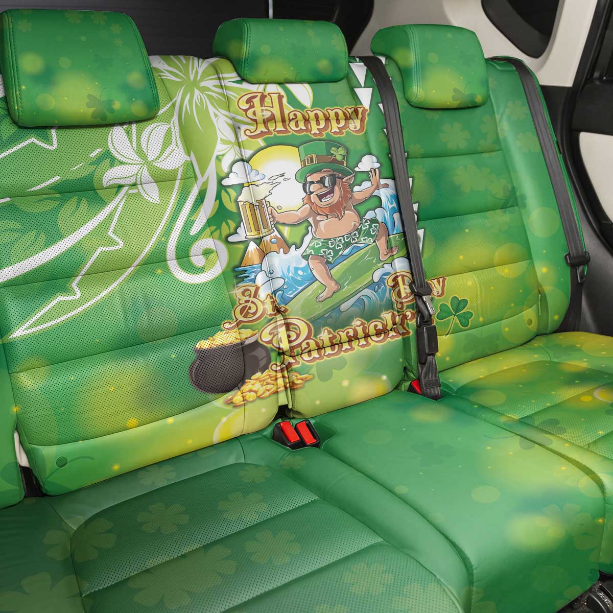 Hawaii Saint Patrick's Day Back Car Seat Cover Funny Surfing Leprechaun