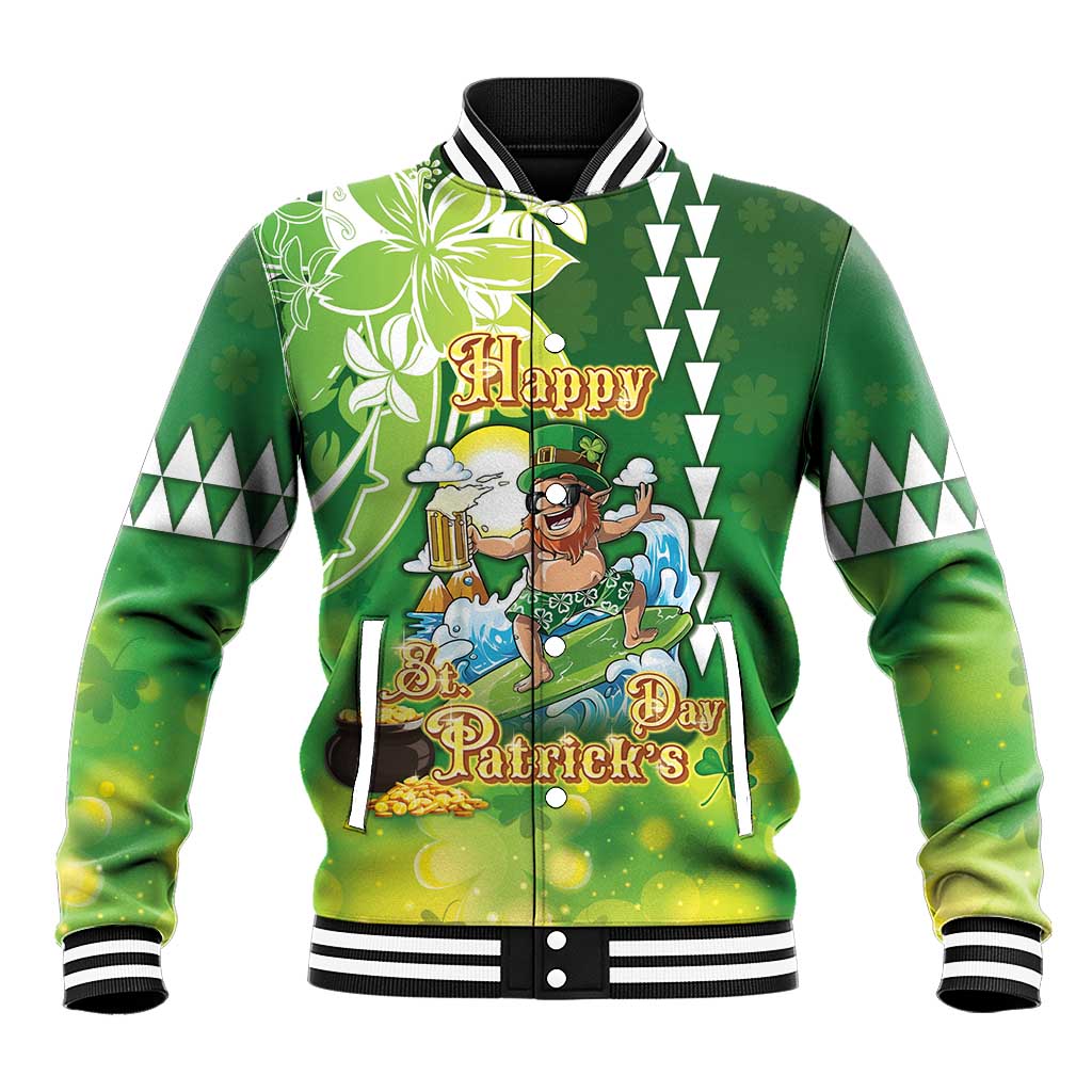 Hawaii Saint Patrick's Day Baseball Jacket Funny Surfing Leprechaun LT05 Unisex Green - Polynesian Pride