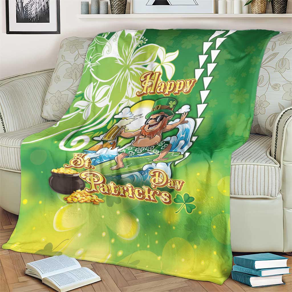 Hawaii Saint Patrick's Day Blanket Funny Surfing Leprechaun LT05 - Polynesian Pride