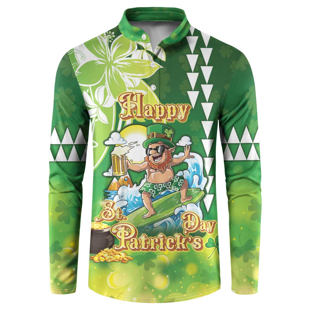 Hawaii Saint Patrick's Day Button Sweatshirt Funny Surfing Leprechaun LT05 Green - Polynesian Pride
