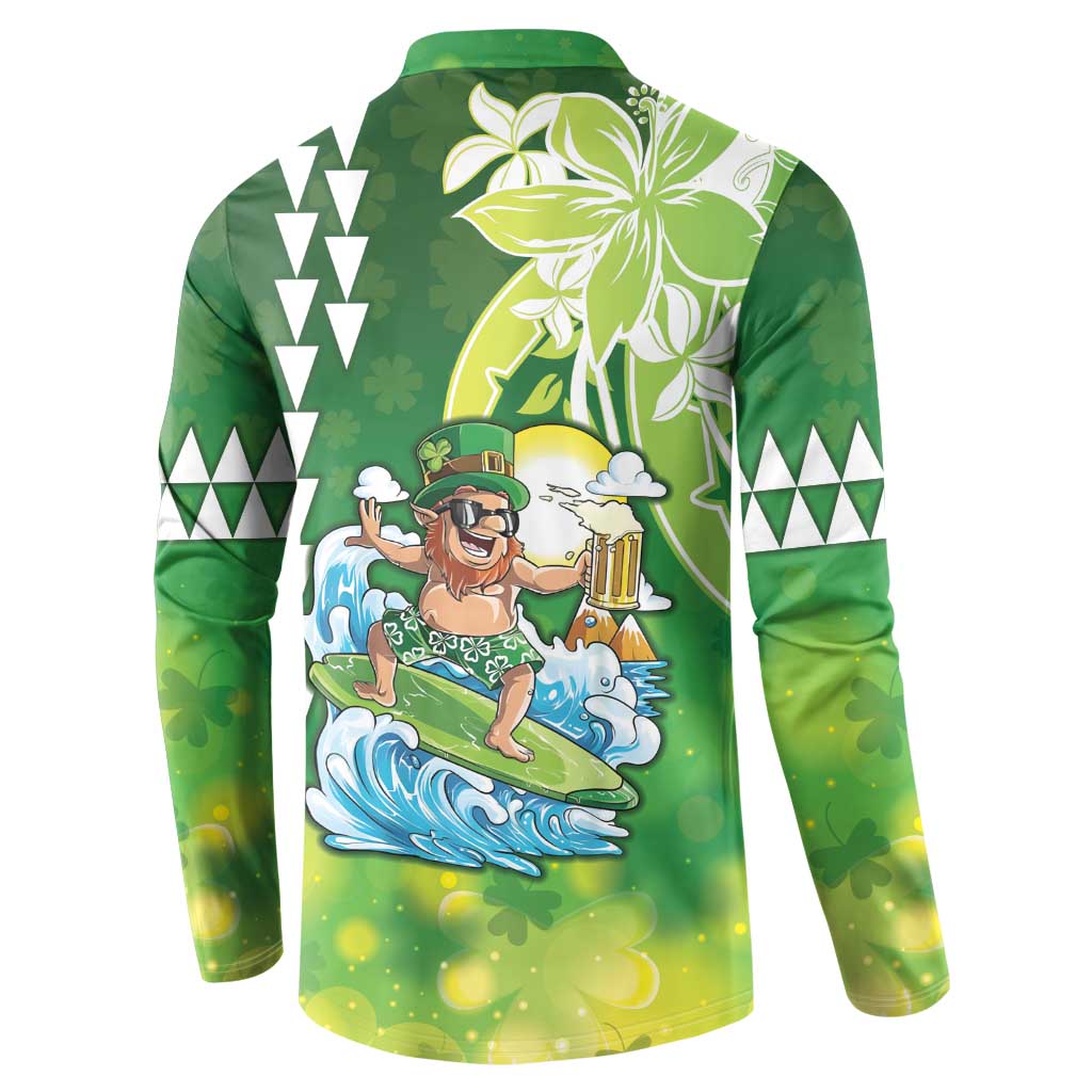 Hawaii Saint Patrick's Day Button Sweatshirt Funny Surfing Leprechaun LT05 - Polynesian Pride
