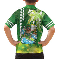 Hawaii Saint Patrick's Day Family Matching Off Shoulder Short Dress and Hawaiian Shirt Funny Surfing Leprechaun