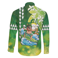 Hawaii Saint Patrick's Day Family Matching Puletasi and Hawaiian Shirt Funny Surfing Leprechaun