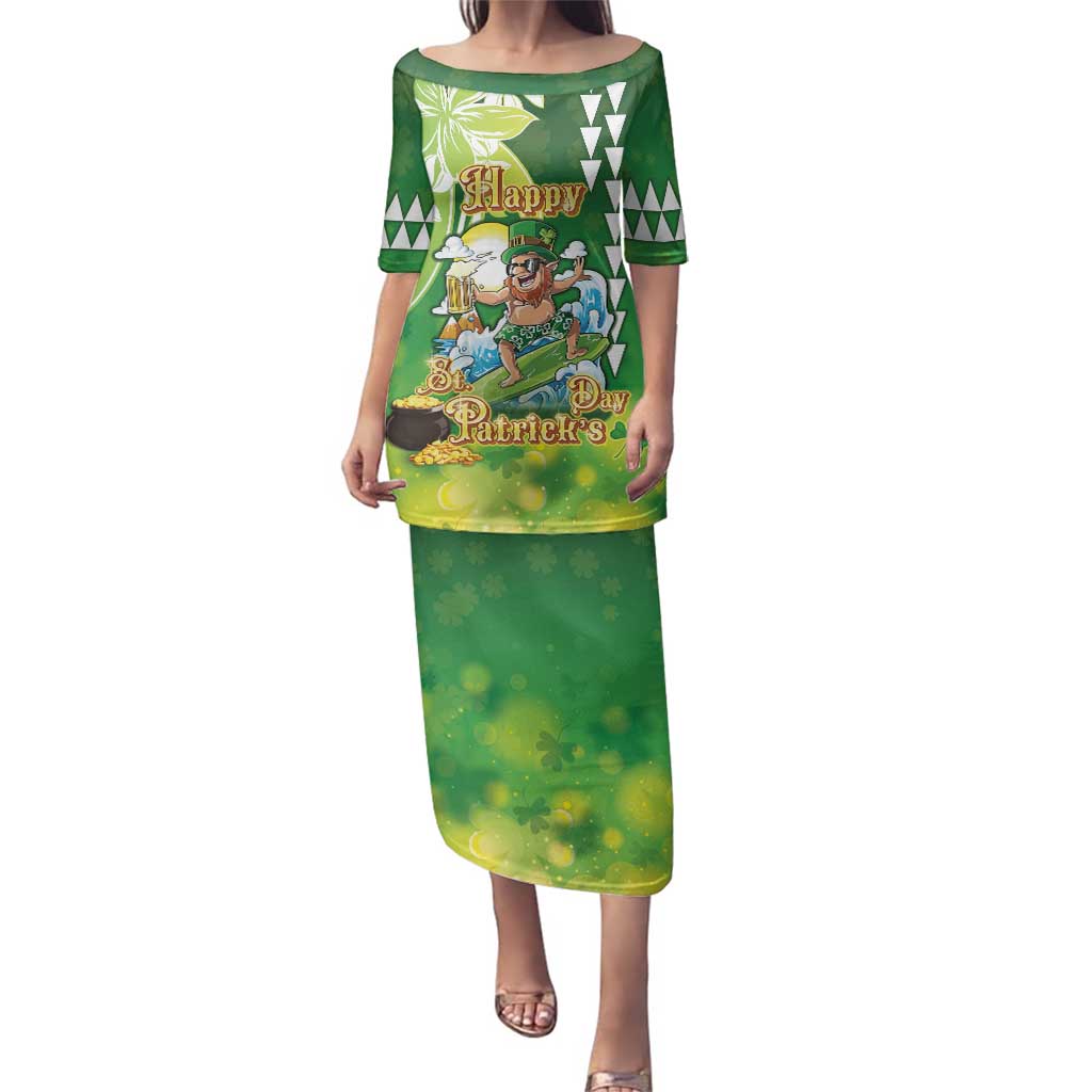 Hawaii Saint Patrick's Day Family Matching Puletasi and Hawaiian Shirt Funny Surfing Leprechaun