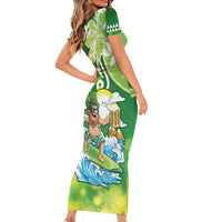 Hawaii Saint Patrick's Day Family Matching Short Sleeve Bodycon Dress and Hawaiian Shirt Funny Surfing Leprechaun