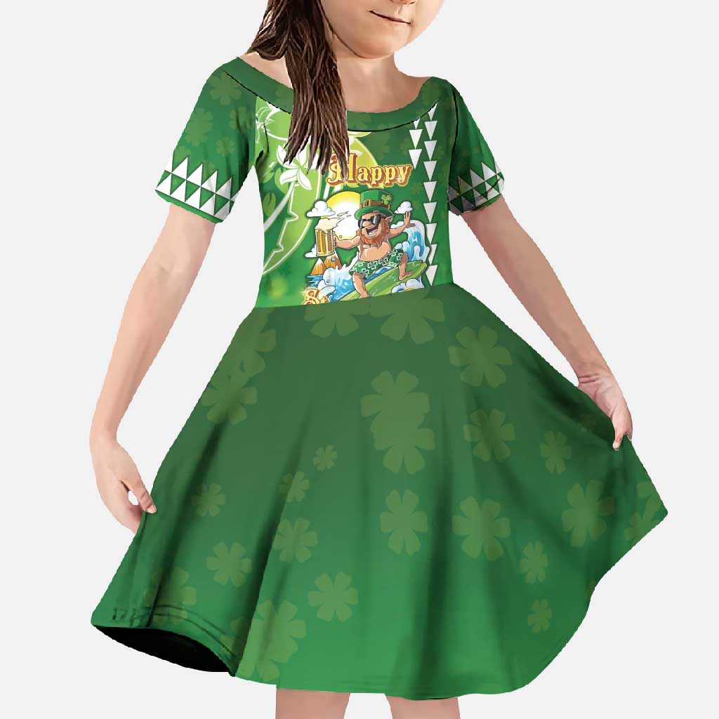 Hawaii Saint Patrick's Day Family Matching Tank Maxi Dress and Hawaiian Shirt Funny Surfing Leprechaun
