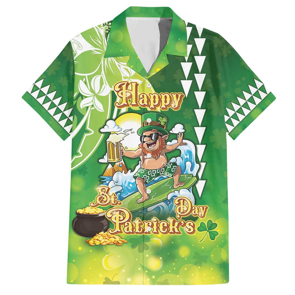 Hawaii Saint Patrick's Day Hawaiian Shirt Funny Surfing Leprechaun LT05 Green - Polynesian Pride