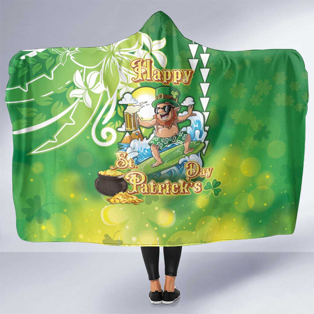 Hawaii Saint Patrick's Day Hooded Blanket Funny Surfing Leprechaun LT05 One Size Green - Polynesian Pride