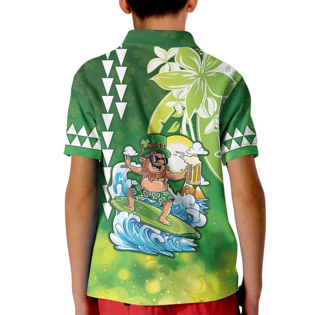 Hawaii Saint Patrick's Day Kid Polo Shirt Funny Surfing Leprechaun