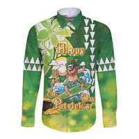 Hawaii Saint Patrick's Day Long Sleeve Button Shirt Funny Surfing Leprechaun LT05 Unisex Green - Polynesian Pride