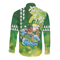 Hawaii Saint Patrick's Day Long Sleeve Button Shirt Funny Surfing Leprechaun LT05 - Polynesian Pride