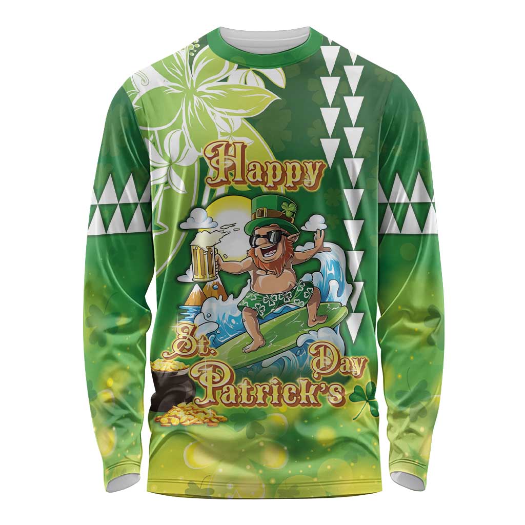 Hawaii Saint Patrick's Day Long Sleeve Shirt Funny Surfing Leprechaun LT05 Unisex Green - Polynesian Pride